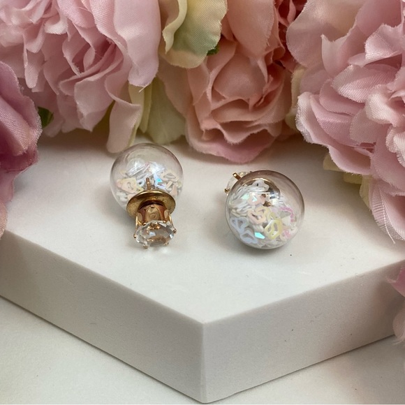 Double Stud Iridescent Heart Confetti Earrings - Picture 2 of 16